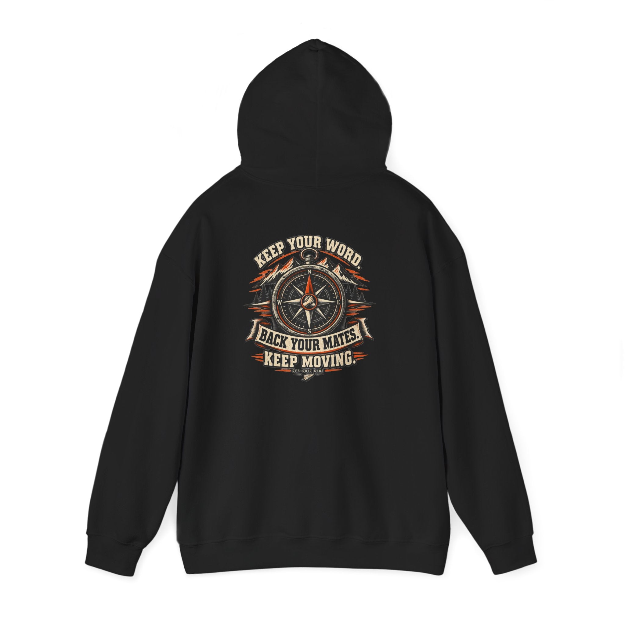 Compass Graphic Hoodie — "Keep Your Word, Back Your Mates, Keep Moving" Motivational Streetwear