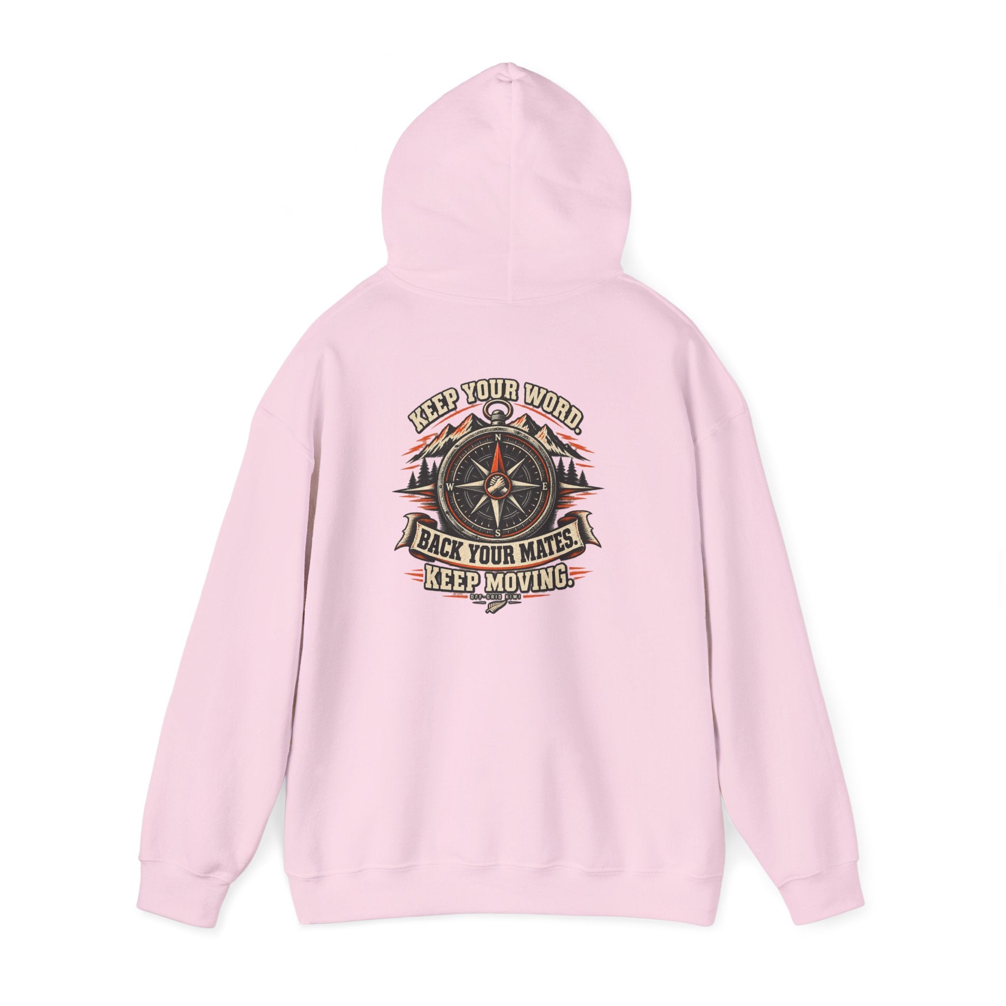 Compass Graphic Hoodie — "Keep Your Word, Back Your Mates, Keep Moving" Motivational Streetwear